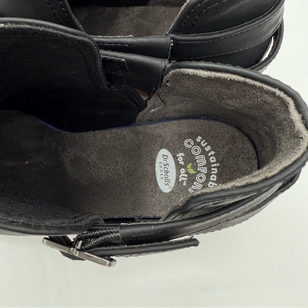 Dr. Scholl’s Literally Black Cutout Ankle Boots w/ Gold Buckle & Stacked Heel - Picture 5 of 16